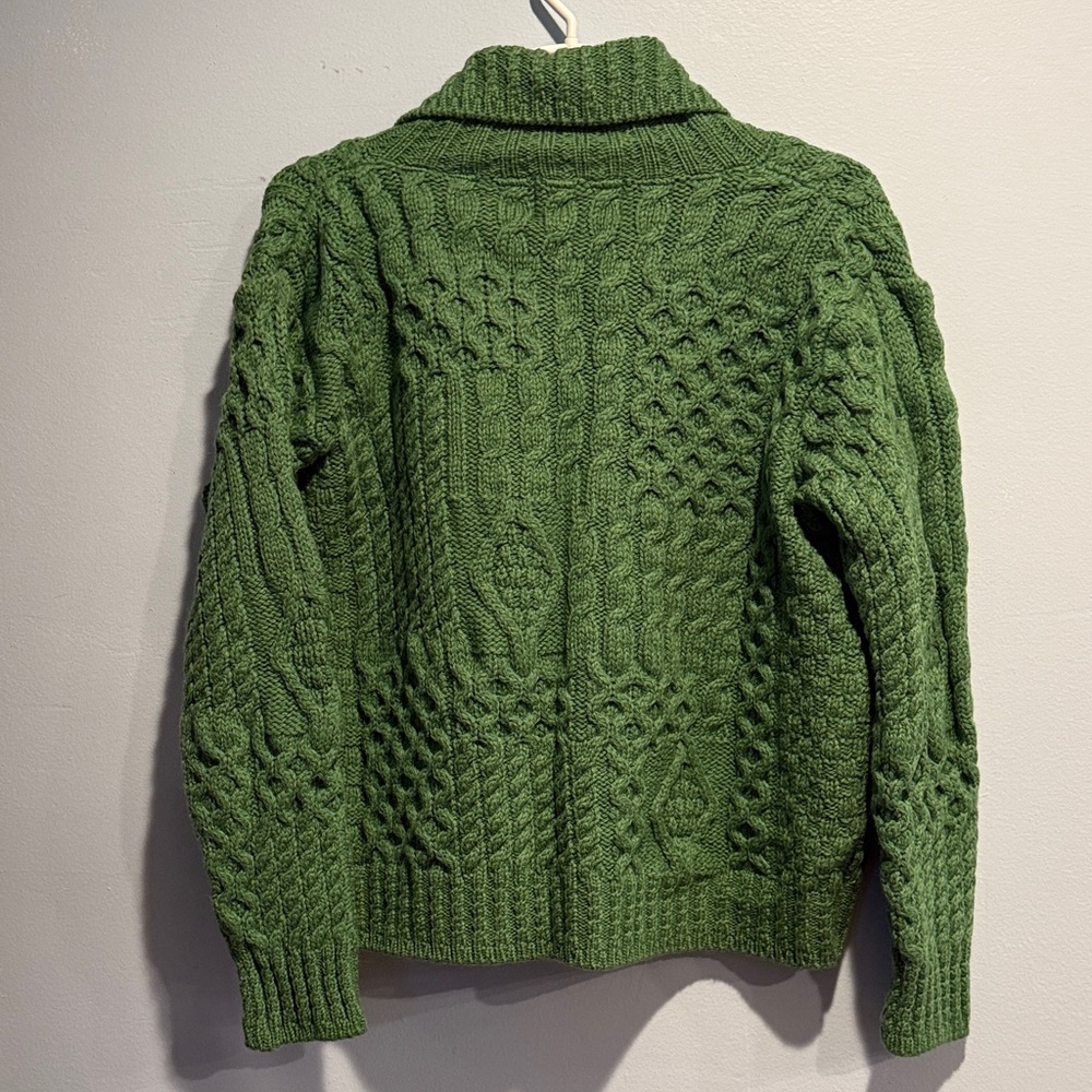 Aran Crafts Green Cable Knit Merino Wool Cardigan - Picture 2 of 5